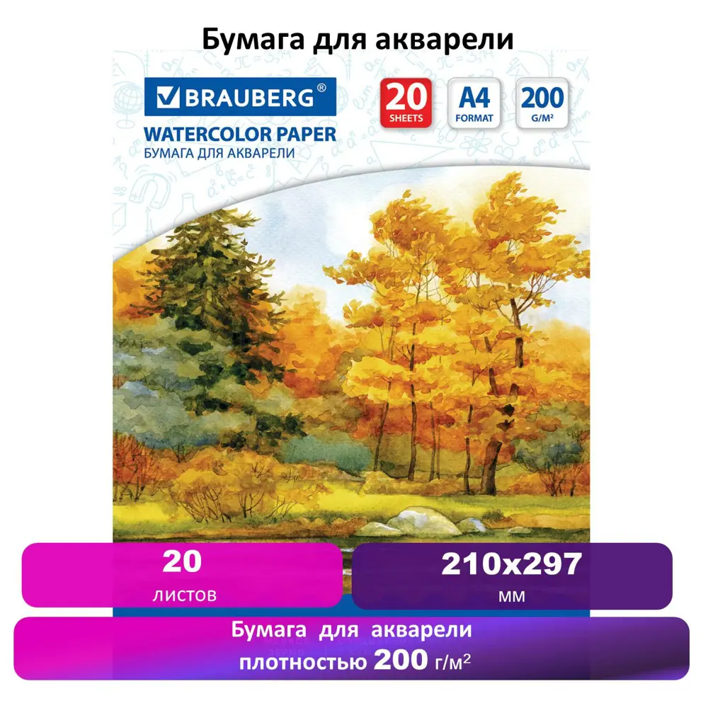 Бумага для акварели А4 20 л. 200 г/м2 210x297 мм Brauberg Осенний лес  125226 ? купить по цене 256 ?/шт. в Москве с доставкой в интернет-магазине  Леруа Мерлен