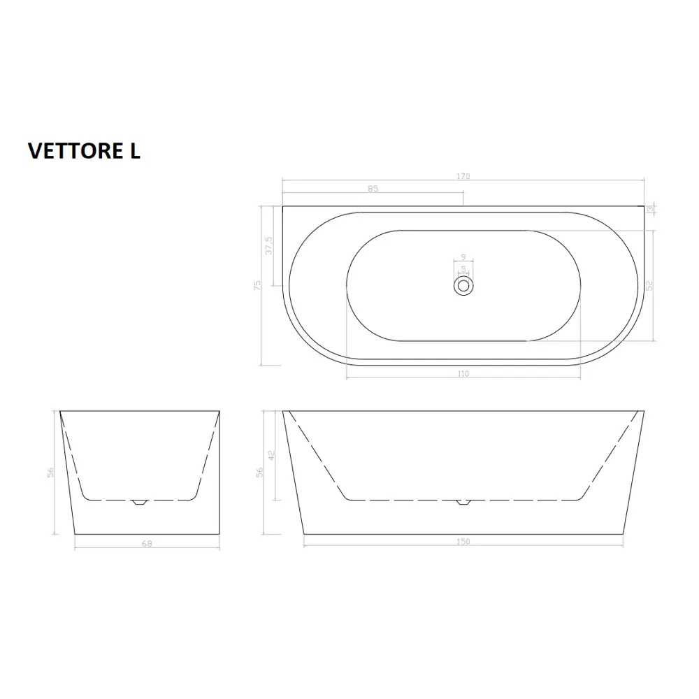 Ванна отдельностоящая CeruttiSpa vettore L 9345 акриловая 170x75x56см по  цене 71100 ₽/шт. купить в Новокузнецке в интернет-магазине Леруа Мерлен