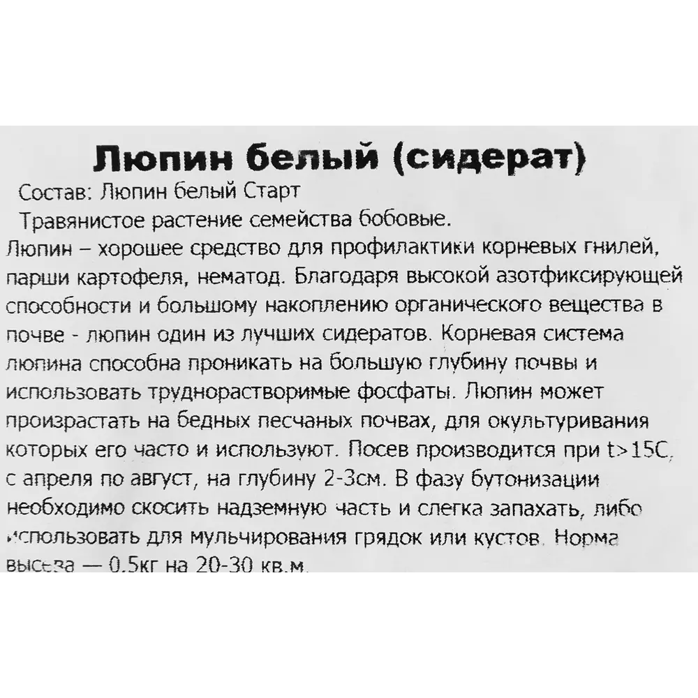 Семена сидератов Люпин белый 0.5 кг Агрони ✳️ купить по цене 133 ₽/шт. в  Москве с доставкой в интернет-магазине Леруа Мерлен