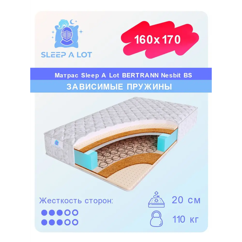 Матрас Sleep A Lot Bertrann Nesbit BS 160x170 см зависимый пружинный блок,  двуспальный, ортопедический, кокосовый ✳️ купить по цене 75606 ₽/шт. в  Ставрополе с доставкой в интернет-магазине Леруа Мерлен