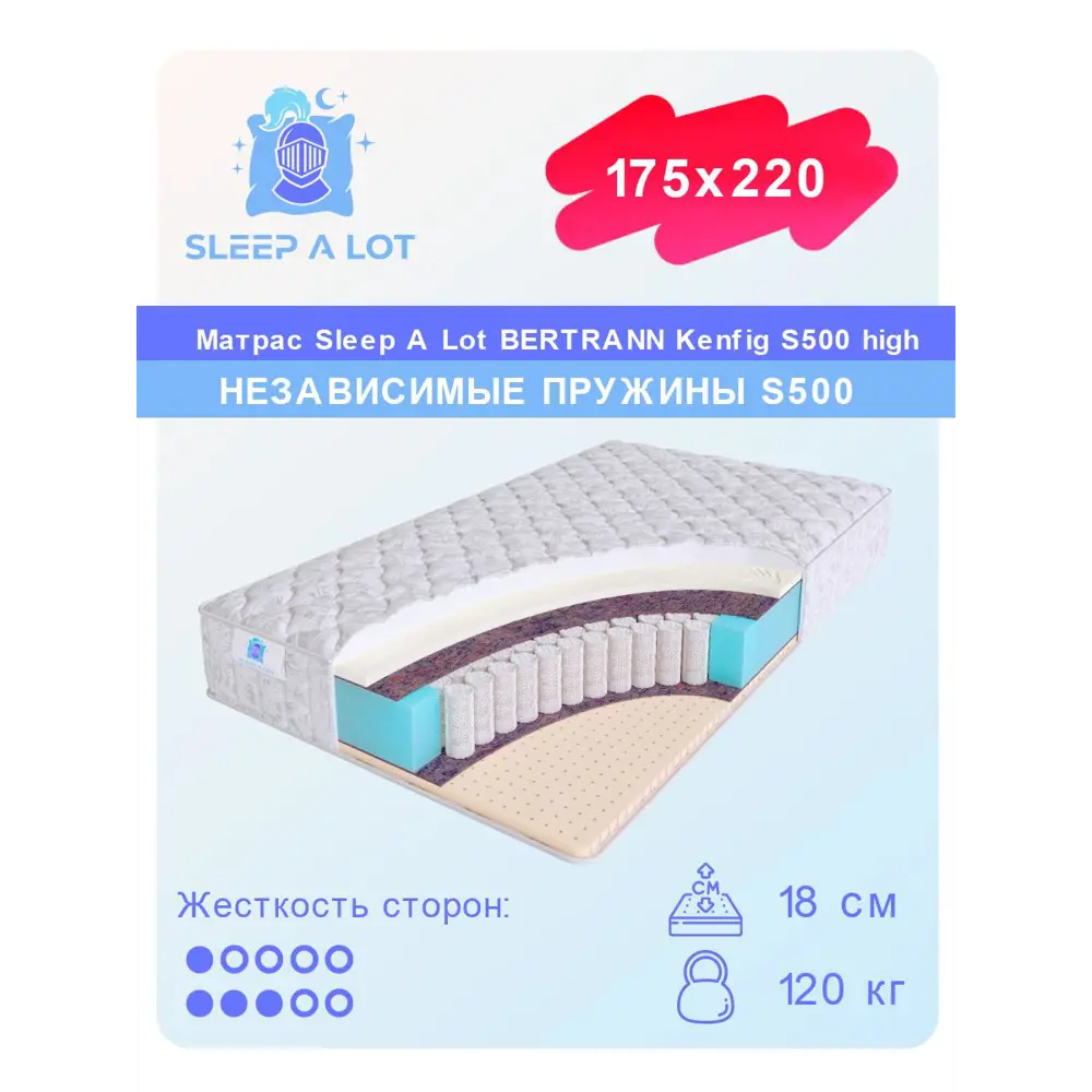 Матрас Sleep A Lot Bertrann Kenfig S500 high 175x220 см независимый  пружинный блок, двуспальный, ортопедический, латексный ✳️ купить по цене  88000 ₽/шт. в Москве с доставкой в интернет-магазине Леруа Мерлен