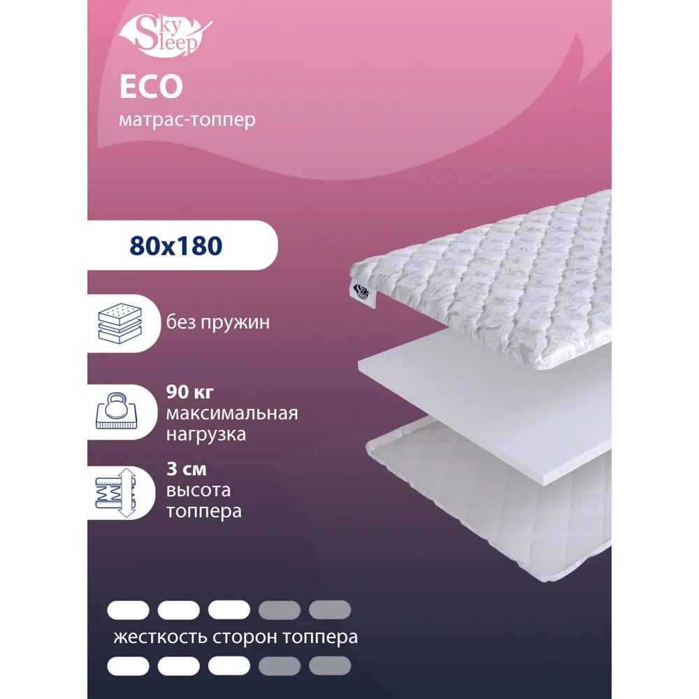 Топпер SkySleep Eco на кушетку 80x180 см, беспружинный, жесткость: средняя,  односпальный, ортопедический ✳️ купить по цене 3433 ₽/шт. в Москве с  доставкой в интернет-магазине Леруа Мерлен