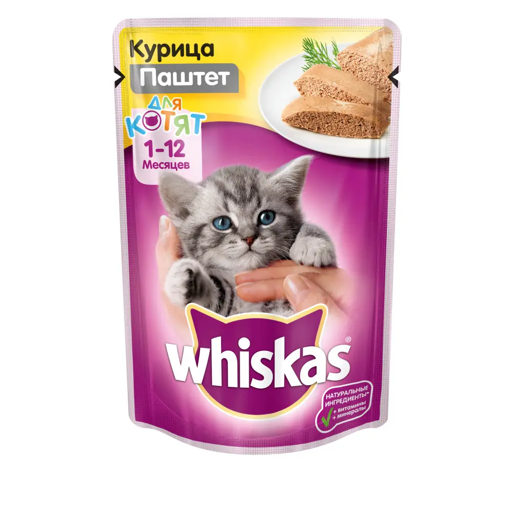 Влажный корм для котят Whiskas паштет с курицей, 24 шт по 85г ✳️ купить по  цене 528 ₽/шт. в Новосибирске с доставкой в интернет-магазине Леруа Мерлен