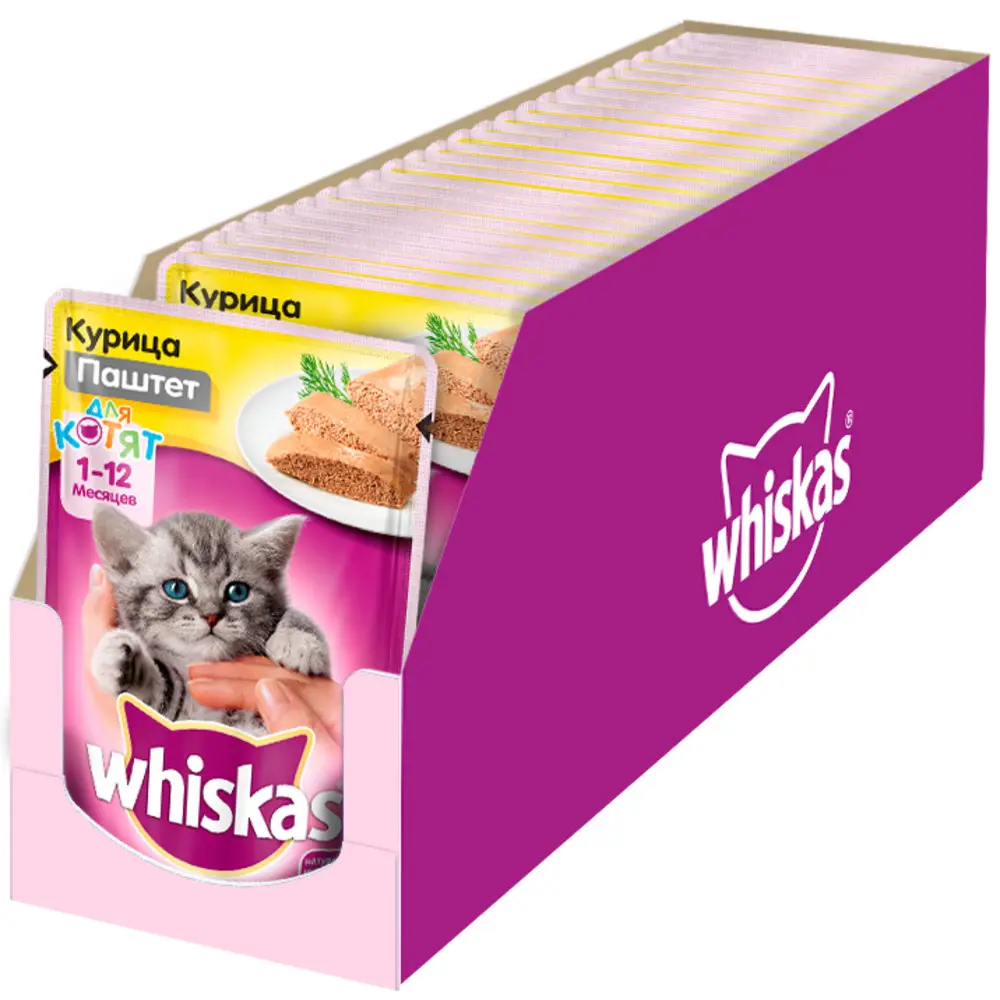 Влажный корм для котят Whiskas паштет с курицей, 24 шт по 85г ✳️ купить по  цене 528 ₽/шт. в Москве с доставкой в интернет-магазине Леруа Мерлен