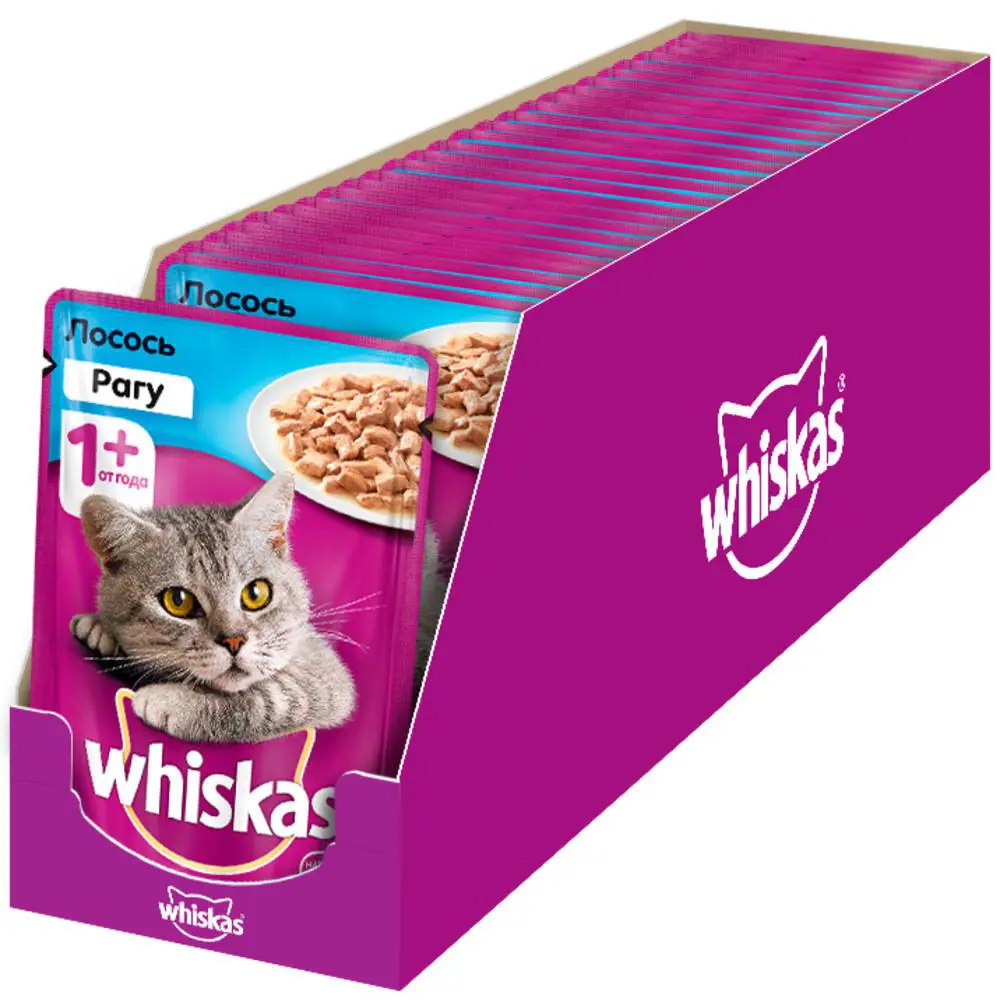 Влажный корм для кошек Whiskas рагу с лососем 28 шт по 85г ✳️ купить по  цене 616 ₽/шт. в Ижевске с доставкой в интернет-магазине Леруа Мерлен