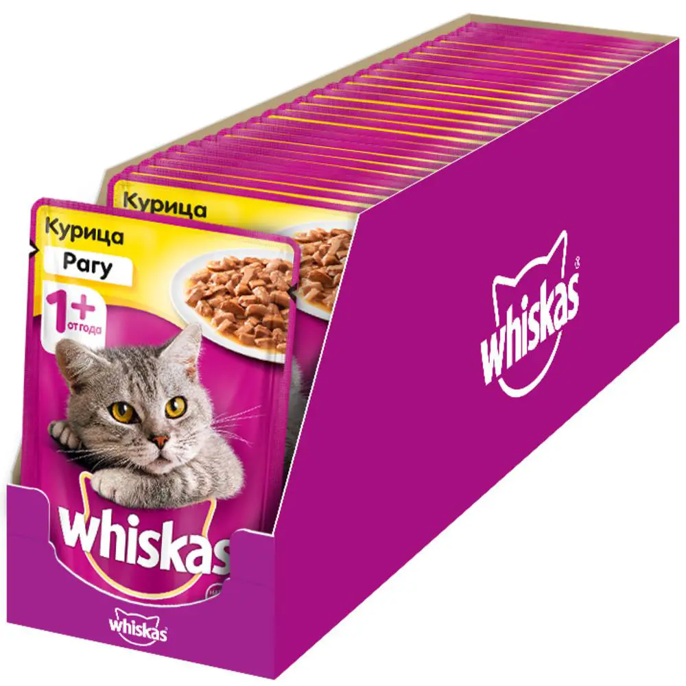 Влажный корм для кошек Whiskas рагу с курицей 28 шт по 85г ✳️ купить по  цене 616 ₽/шт. в Ижевске с доставкой в интернет-магазине Леруа Мерлен