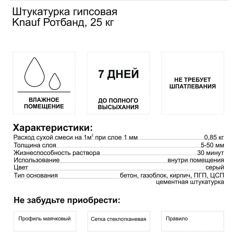 Штукатурка гипсовая Knauf Ротбанд 25 кг ? купить по цене 464 ?/шт. в  Ростове-на-Дону с доставкой в интернет-магазине Леруа Мерлен