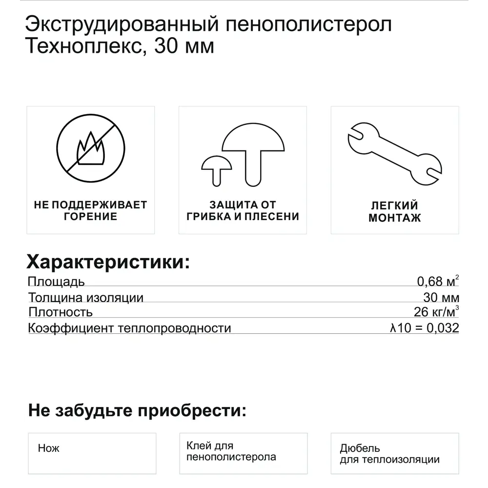 Экструдированный пенополистирол XPS 30 мм Техноплекс 580x1180 мм 0.68 м² ✳️  купить по цене 206 ₽/шт. в Саратове с доставкой в интернет-магазине Леруа  Мерлен