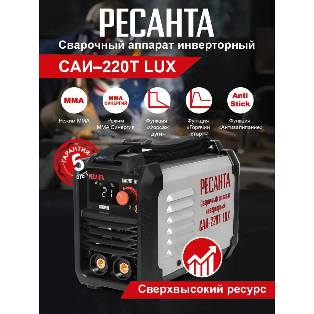 Сварочный аппарат инверторный Ресанта Саи-220Т Lux, 220 А, до 5 мм ✳️  купить по цене 11590 ₽/шт. в Ульяновске с доставкой в интернет-магазине Леруа  Мерлен