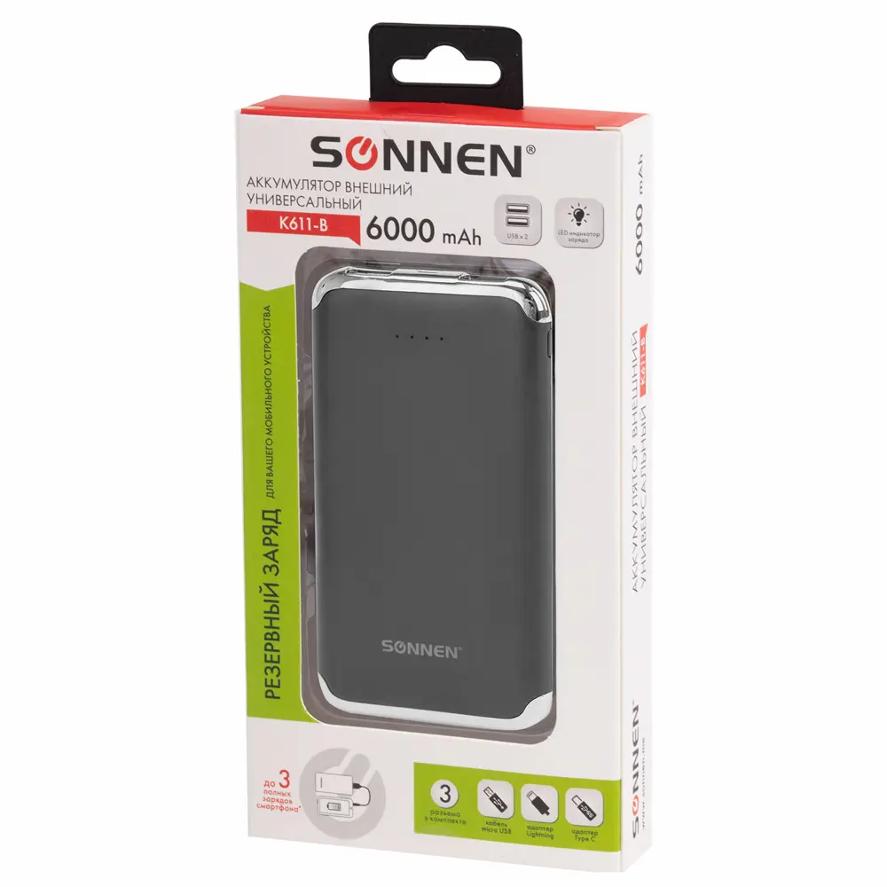 Аккумулятор внешний Sonnen Powerbank K611, 2 USB, литий-полимерный - купить  в Ростове-на-Дону по низкой цене, описание, фото и отзывы в Леруа Мерлен