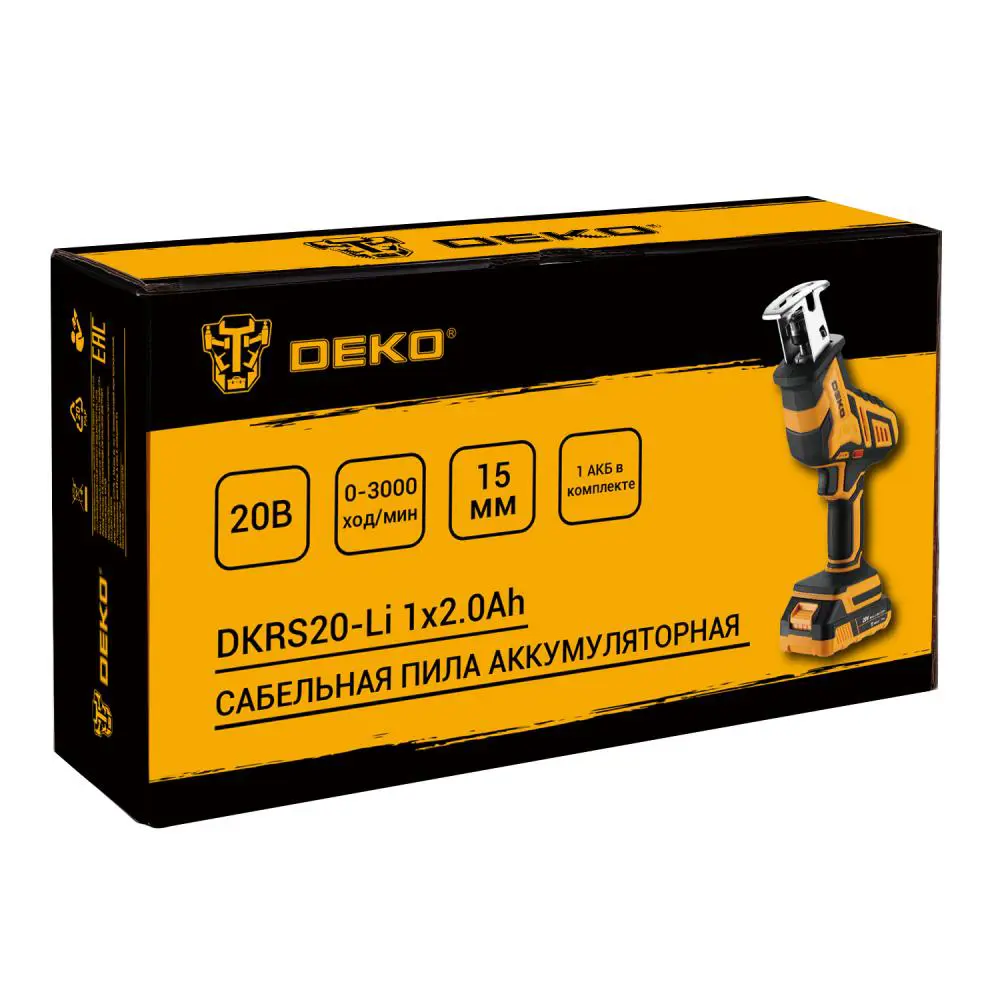 Пила сабельная аккумуляторная Deko DKRS20-Li 063-4310, 20 В Li-Ion 1x2 Ач  по цене 3502 ₽/шт. купить в Ставрополе в интернет-магазине Леруа Мерлен