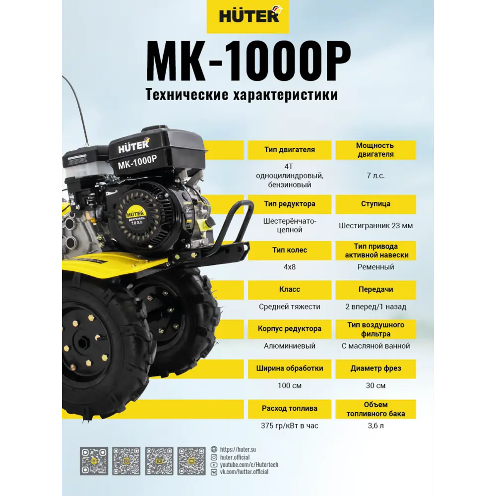 Сельскохозяйственная машина МК-1000P Huter 7 л.с. 60 кг ✳️ купить по цене  32563 ₽/шт. в Саратове с доставкой в интернет-магазине Леруа Мерлен