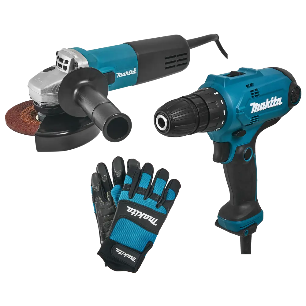 Набор электроинструментов Makita DK0117+PGH-190280-XL, дрель-шуруповерт  DF0300 и УШМ 9555HN, перчатки в комплекте ✳️ купить по цене 7830 ₽/шт. в  Москве с доставкой в интернет-магазине Леруа Мерлен