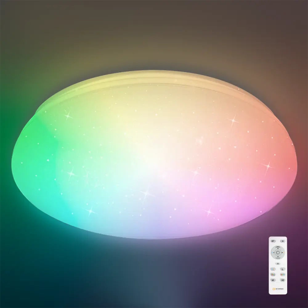 Люстра потолочная светодиодная Estares SATURN SATURN 60W RGB с пультом  управления 20 м² изменение оттенков белого цвет белый ✳️ купить по цене  3575 ₽/шт. в Москве с доставкой в интернет-магазине Леруа Мерлен