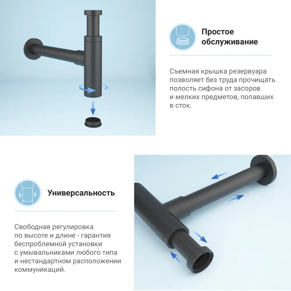 Набор сифон для раковины и донный клапан Wellsee Drainage System 182120001  цвет матовый черный ✳️ купить по цене 6392 ₽/шт. в Казани с доставкой в  интернет-магазине Леруа Мерлен