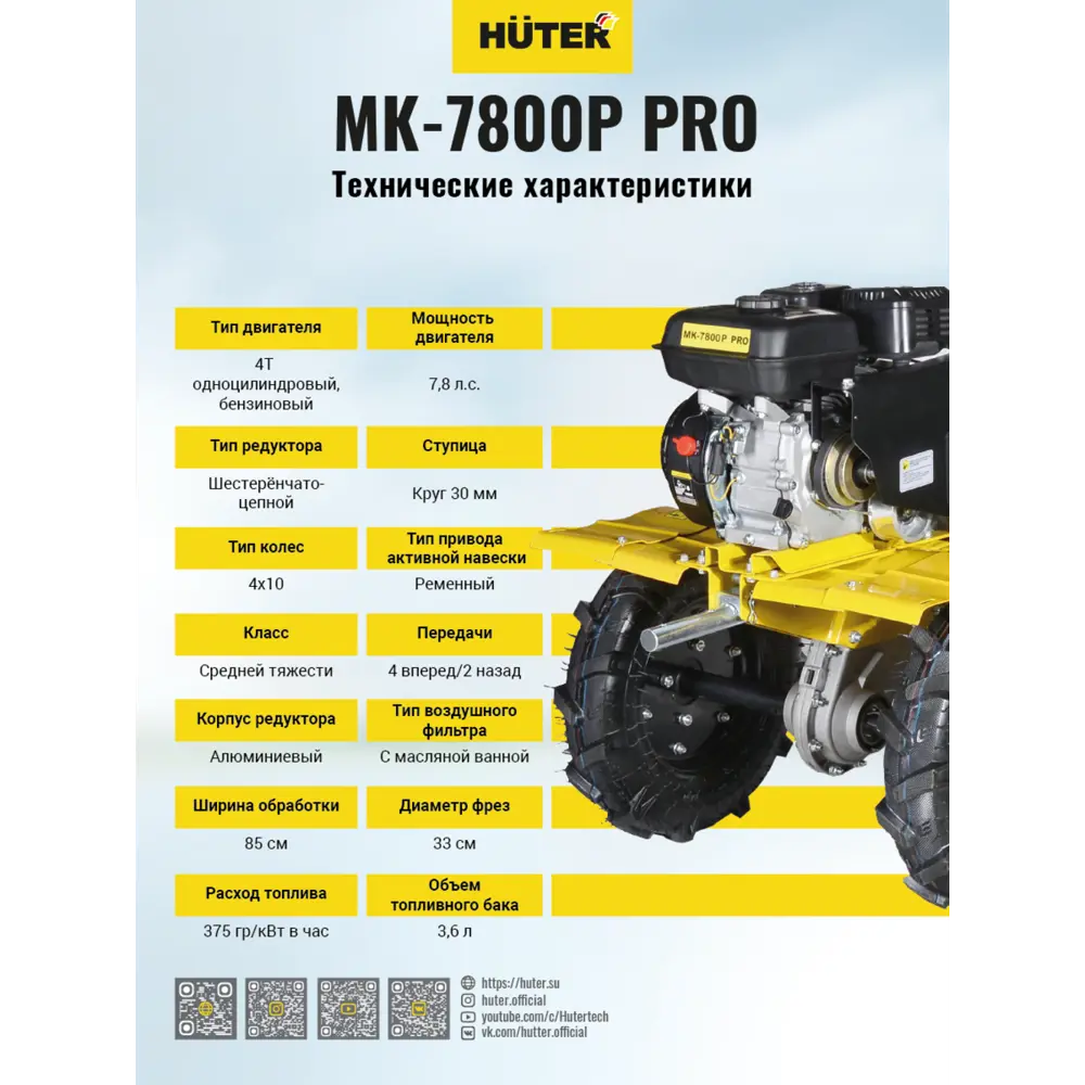 Сельскохозяйственная машина МК-7800P PRO Huter 7.8 л.с. ✳️ купить по цене  64090 ₽/шт. в Волгограде с доставкой в интернет-магазине Леруа Мерлен