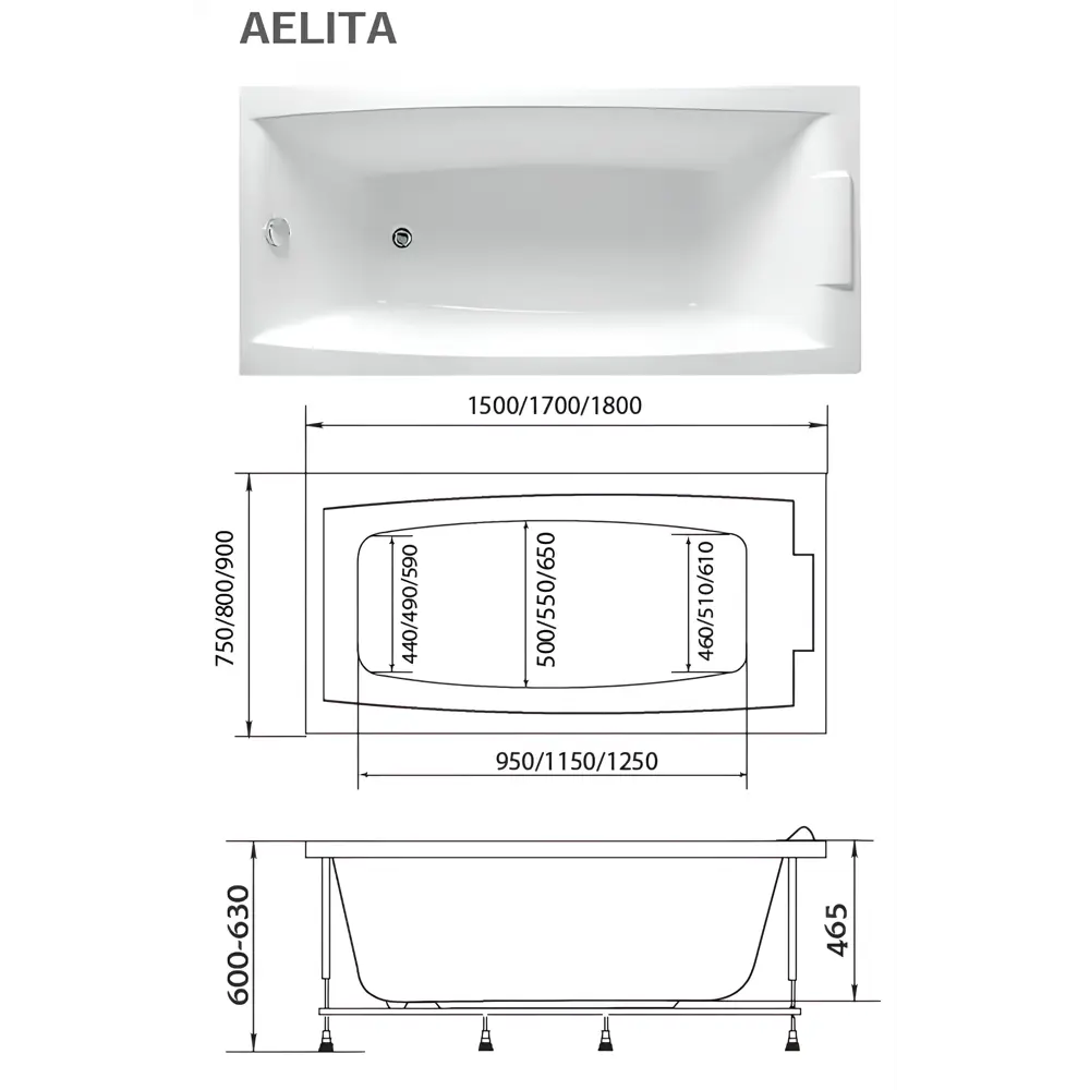 Ванна акриловая Marka One Aelita 170x90 Прямоугольная белая 01аэ1790 ✳️  купить по цене 32865.3 ₽/шт. в Москве с доставкой в интернет-магазине  Лемана ПРО (Леруа Мерлен)