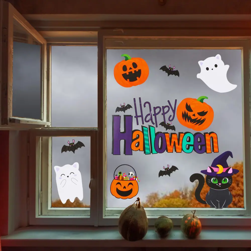 Интерьерные наклейки «Happy Halloween» котики ✳️ купить по цене 205 ₽/шт. в  Москве с доставкой в интернет-магазине Леруа Мерлен