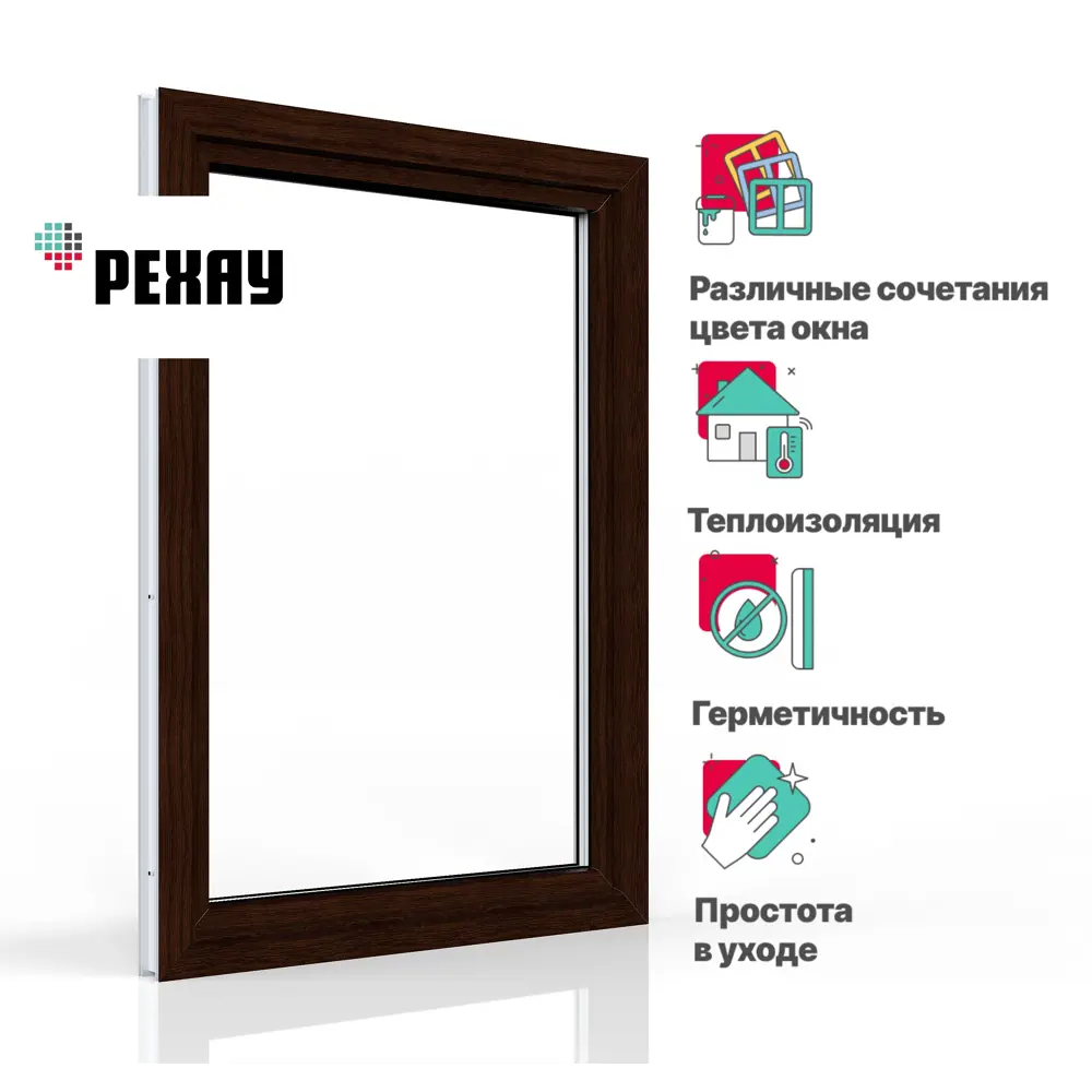 Пластиковое окно ПВХ Rehau одностворчатое 1440х870мм (ВхШ) двухкамерный  стеклопакет белый/темный дуб ✳️ купить по цене 17685 ₽/шт. в Москве с  доставкой в интернет-магазине Леруа Мерлен