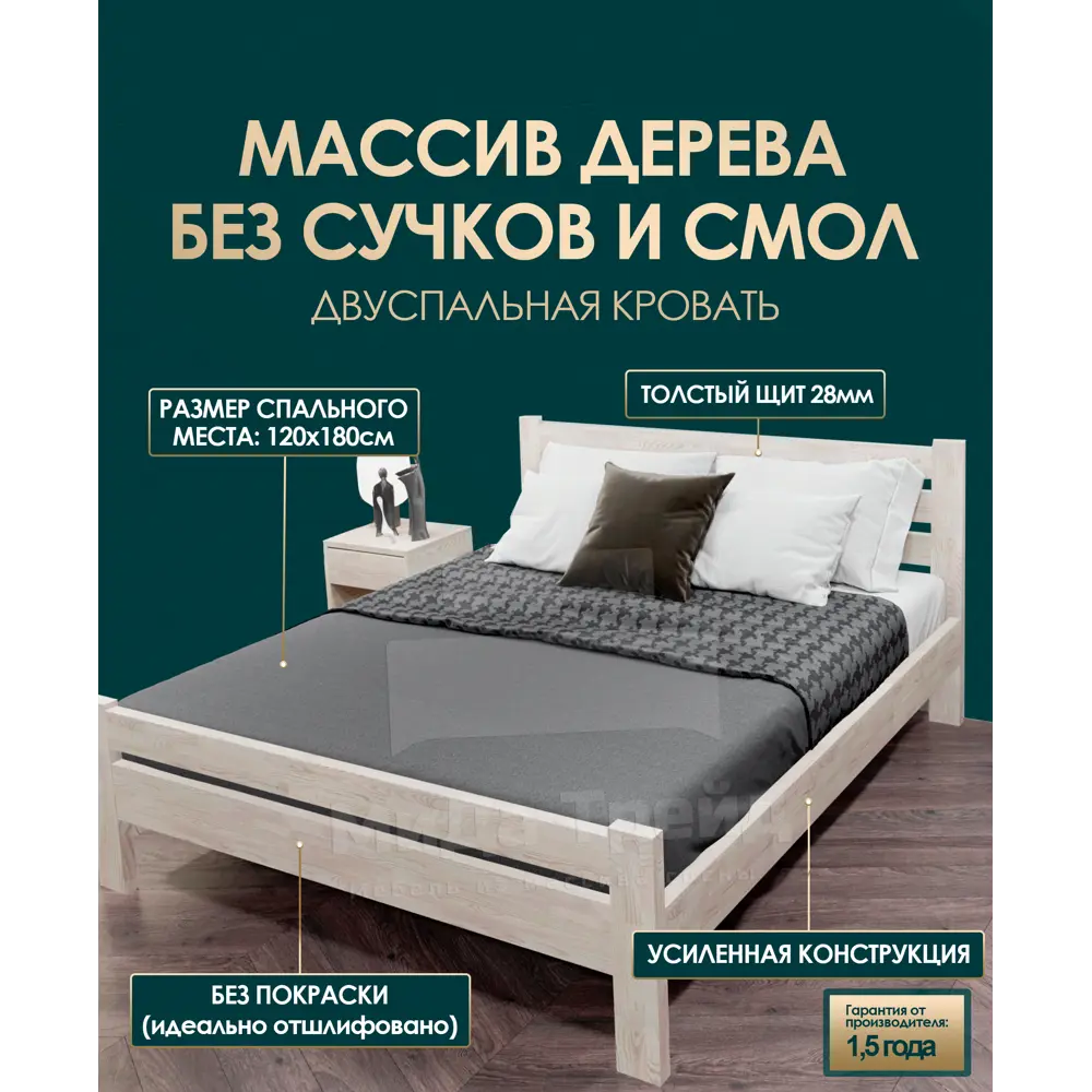 Кровать Мида трейд Амелия-1 120x180 см дерево цвет бежево-коричневый ✳️  купить по цене 19620 ₽/шт. в Москве с доставкой в интернет-магазине Леруа  Мерлен