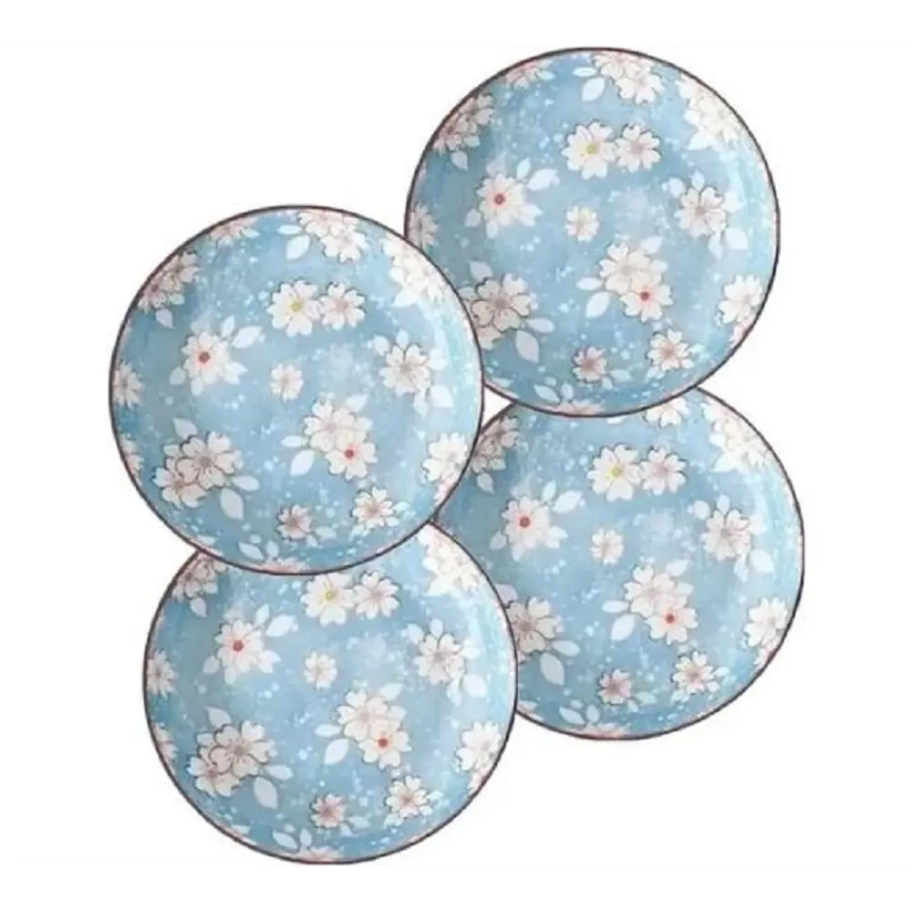 Набор тарелок 4 шт ZDK Japanese Collection Цветочки 18x18 см керамика цвет  голубой по цене 960 ₽/шт. купить в Сургуте в интернет-магазине Леруа Мерлен