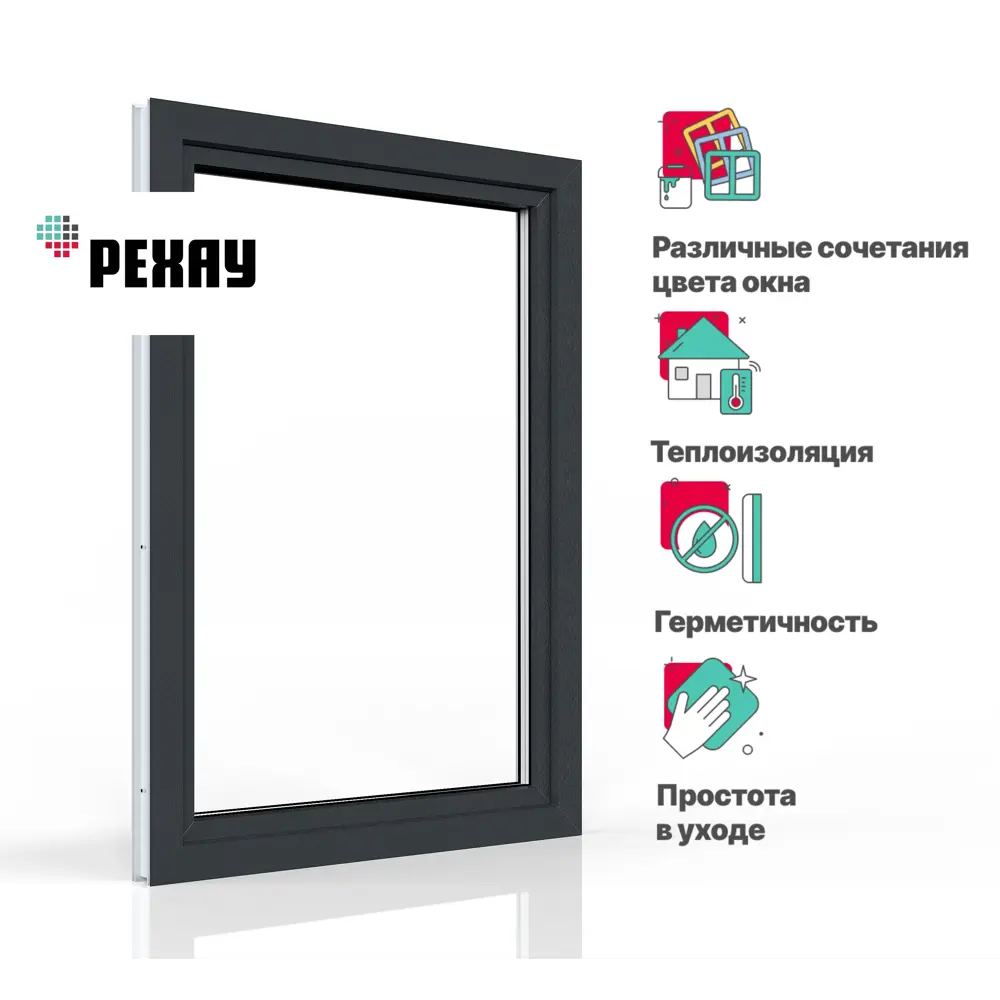 Пластиковое окно ПВХ Rehau одностворчатое 1100х900мм (ВхШ) двухкамерный  стеклопакет антрацитово-серый/белый ✳️ купить по цене 14803 ₽/шт. в ...