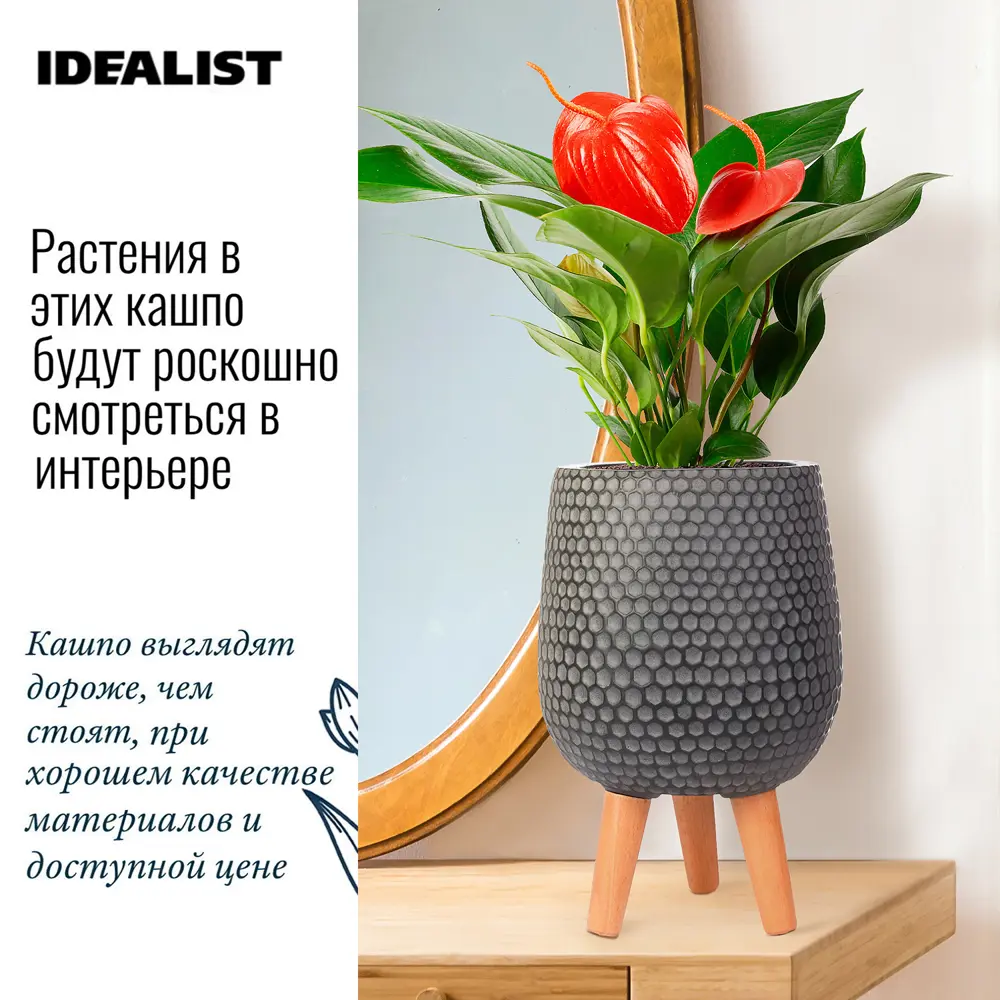 Напольное кашпо для цветов Idealist Lite Ханни на ножках черное 22х34 см 69  л ✳️ купить по цене 3621 ₽/шт. в Москве с доставкой в интернет-магазине  Леруа Мерлен