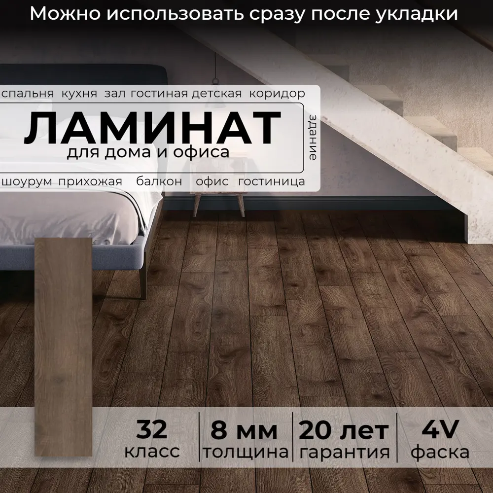 Ламинат Peli Loft Дибек Дуб 32 класс толщина 8 мм с фаской 1.6202 м², цена  за упаковку ✳️ купить по цене 2090 ₽/шт. в Москве с доставкой в  интернет-магазине Леруа Мерлен