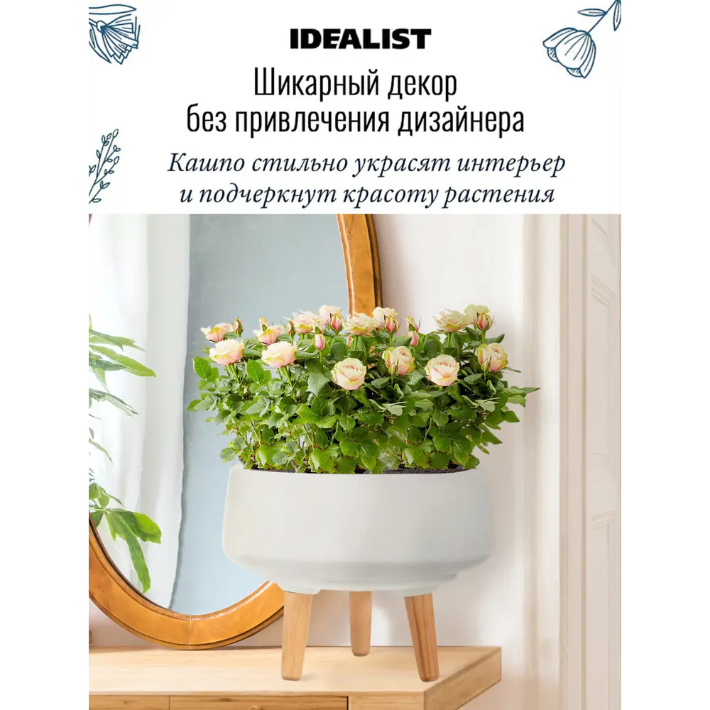 Напольное кашпо для цветов Idealist Lite Уайд на ножках слоновая кость  43х30 см 23.8 л ✳️ купить по цене 5000 ₽/шт. в Ставрополе с доставкой в  интернет-магазине Леруа Мерлен