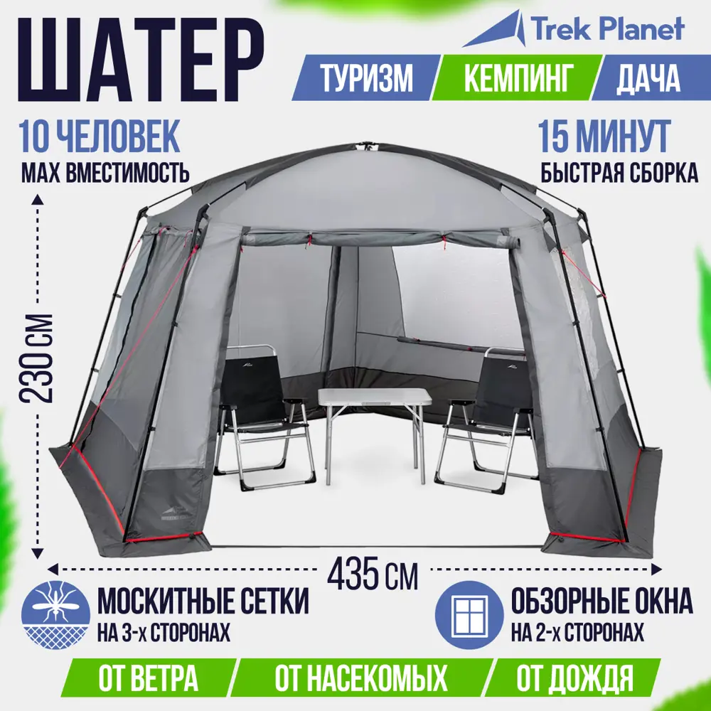 Шатер-тент Trek planet 70219 Weekend Tent 435х415х230 см серый ? купить по  цене 20490 ?/шт. в Архангельске с доставкой в интернет-магазине Леруа Мерлен