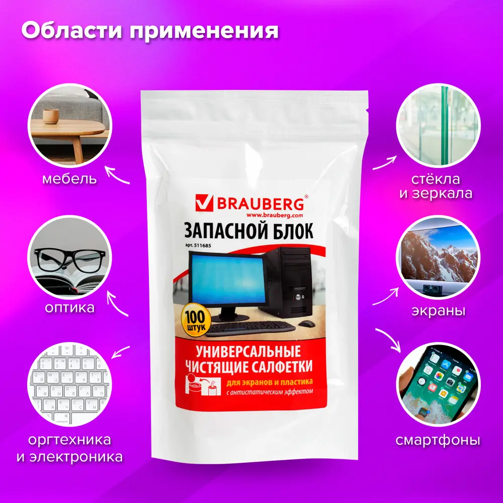 Салфетки для экранов и пластика Brauberg 511685 100 шт ✳️ купить по цене  282 ₽/шт. в Москве с доставкой в интернет-магазине Леруа Мерлен