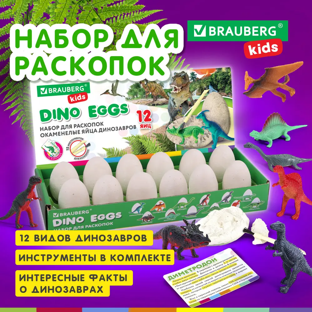 Набор для раскопок динозавров детский 12 видов динозавров, карточки,  инструменты, развивающий Brauberg ✳️ купить по цене 990 ₽/шт. в Москве с  доставкой в интернет-магазине Леруа Мерлен