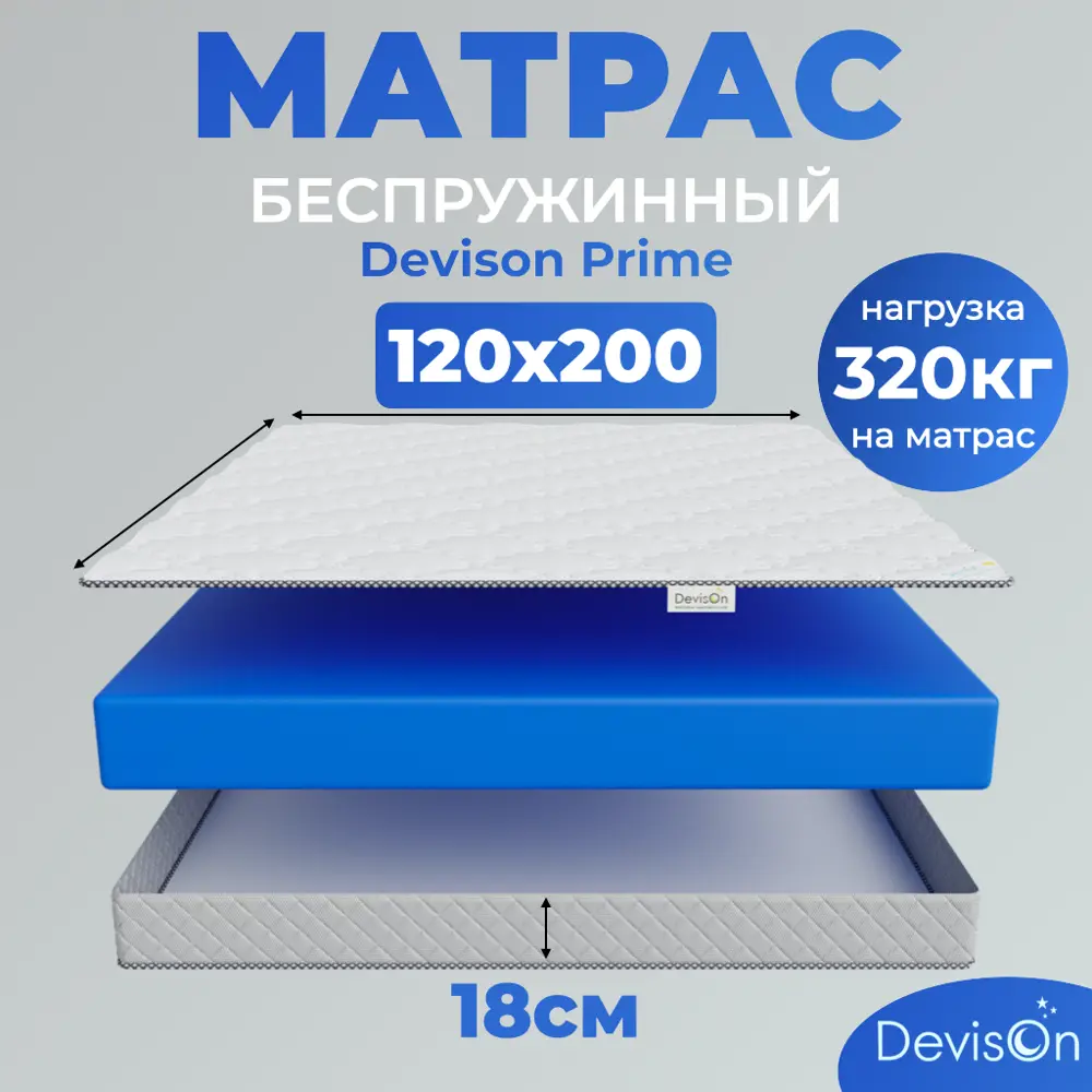 Матрас ортопедический Devison Prime 120x200x18 см беспружинный, двуспальный  ✳️ купить по цене 12440 ₽/шт. в Москве с доставкой в интернет-магазине  Леруа Мерлен