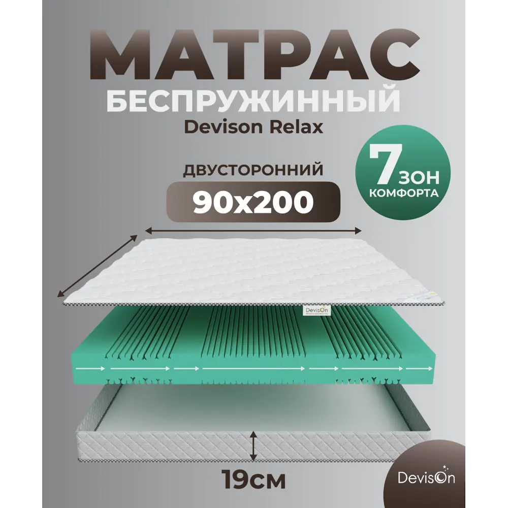 Матрас ортопедический Devison Relax 90x200x19 см беспружинный, односпальный  ✳️ купить по цене 12790 ₽/шт. в Москве с доставкой в интернет-магазине  Леруа Мерлен