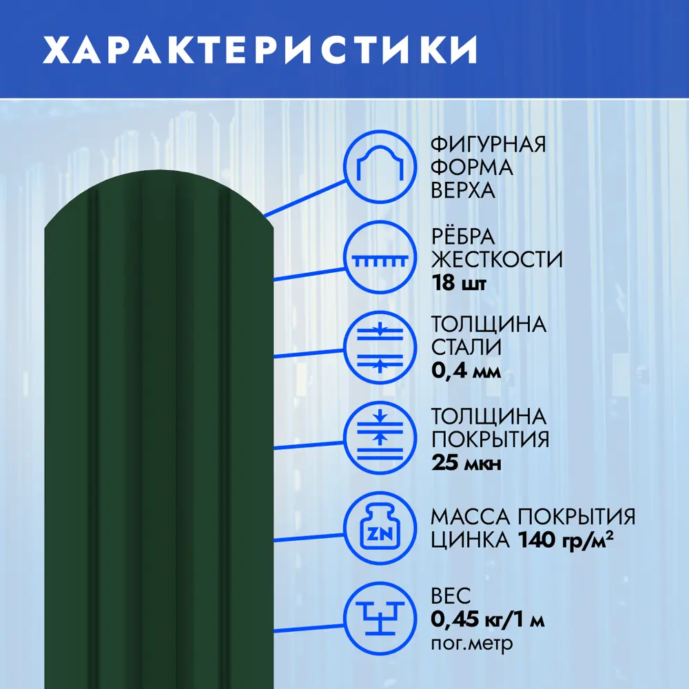 Штакетник металлический М-образный Слим двухсторонний 97x1800 мм полимер  RAL 6005 ✳️ купить по цене 225 ₽/шт. в Ярославле с доставкой в  интернет-магазине Леруа Мерлен