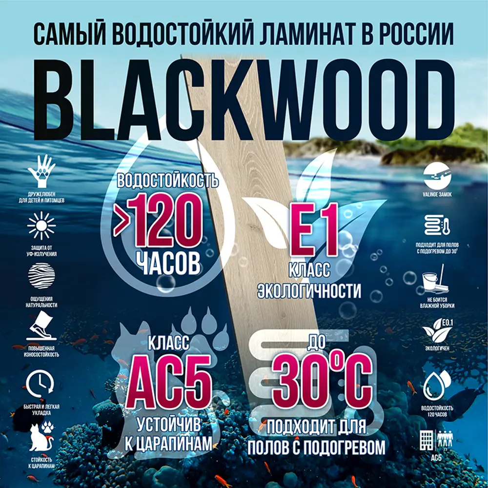 Ламинат Sunrise Blackwood Дуб Лена 33 класс толщина 8 мм с фаской 2.05 м²,  цена за упаковку