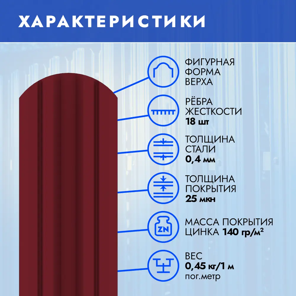 Штакетник металлический М-образный Слим двухсторонний 97x1800 мм полимер  RAL 3005 ✳️ купить по цене 187 ₽/шт. в Туле с доставкой в интернет-магазине  Леруа Мерлен