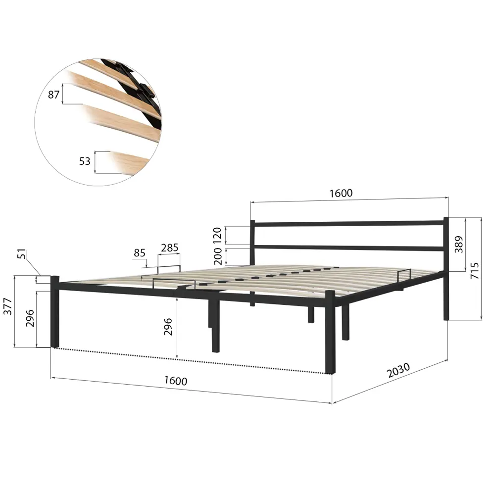 Кровать Roomiroom 160x200 см металл цвет черный графит ? купить по цене  9405 ?/шт. в Пензе с доставкой в интернет-магазине Леруа Мерлен