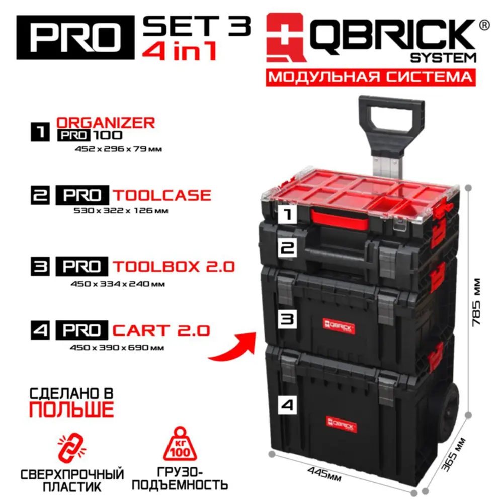 Ящик для инструментов на колёсах Qbrick System Pro Set 3 48x42x79 мм ✳️  купить по цене 16590 ₽/шт. в Москве с доставкой в интернет-магазине Леруа  Мерлен