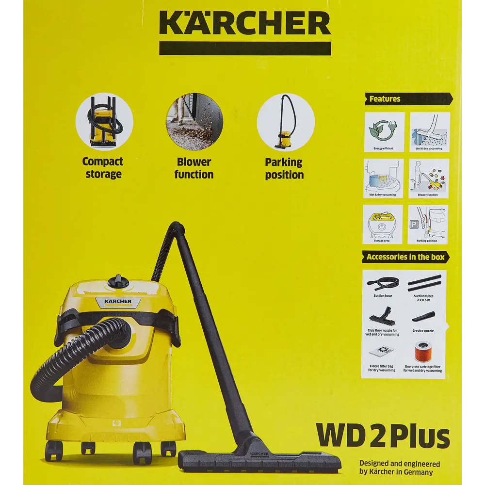 Пылесос строительный Karcher WD 2 Plus V-15/4/18/C, 1000 Вт, 15 л ✳️ купить  по цене 6398 ₽/шт. в Сургуте с доставкой в интернет-магазине Леруа Мерлен