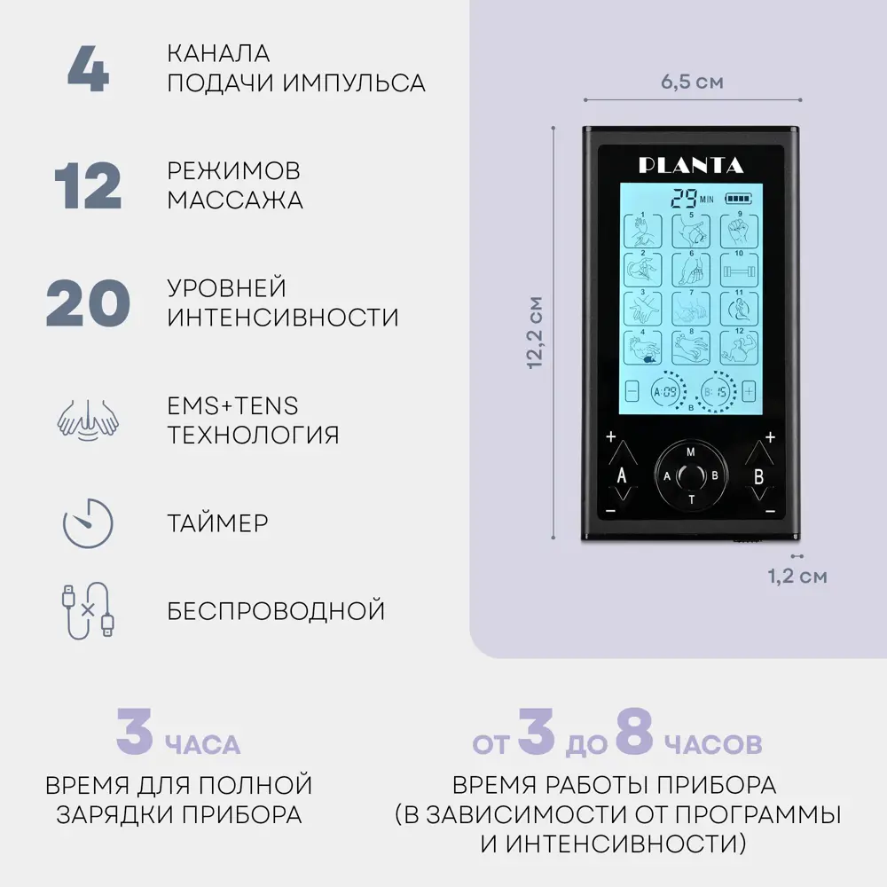 Массажер для тела миостимулятор тренажер мышц EMS+TENS EMS-350 4 канала 8  электродов 12 режимов по цене 3990 ₽/шт. купить в Уфе в интернет-магазине  Леруа Мерлен