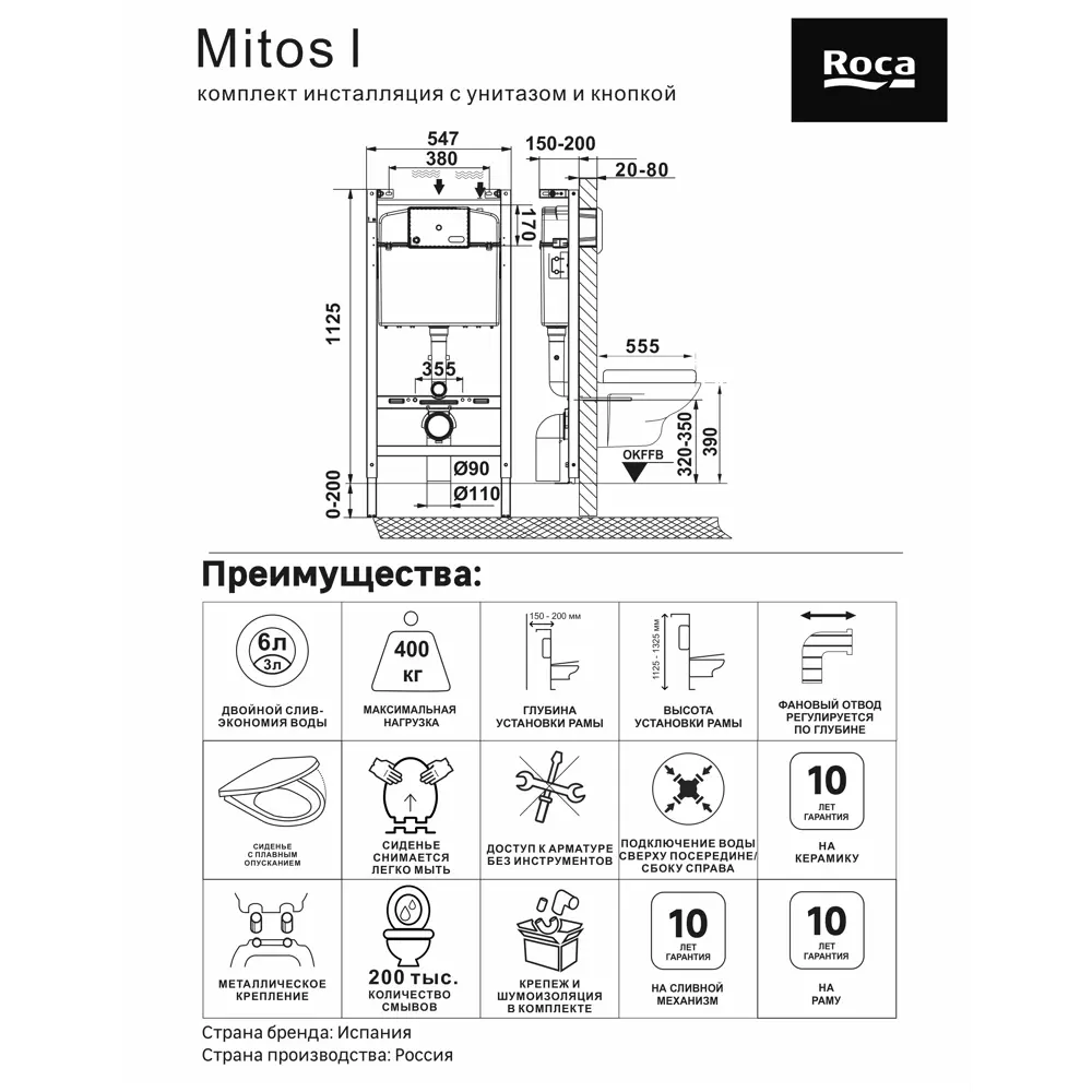 Комплект инсталляция с унитазом Roca Mitos l ✳️ купить по цене 19055 ₽/шт.  в Санкт-Петербурге с доставкой в интернет-магазине Леруа Мерлен