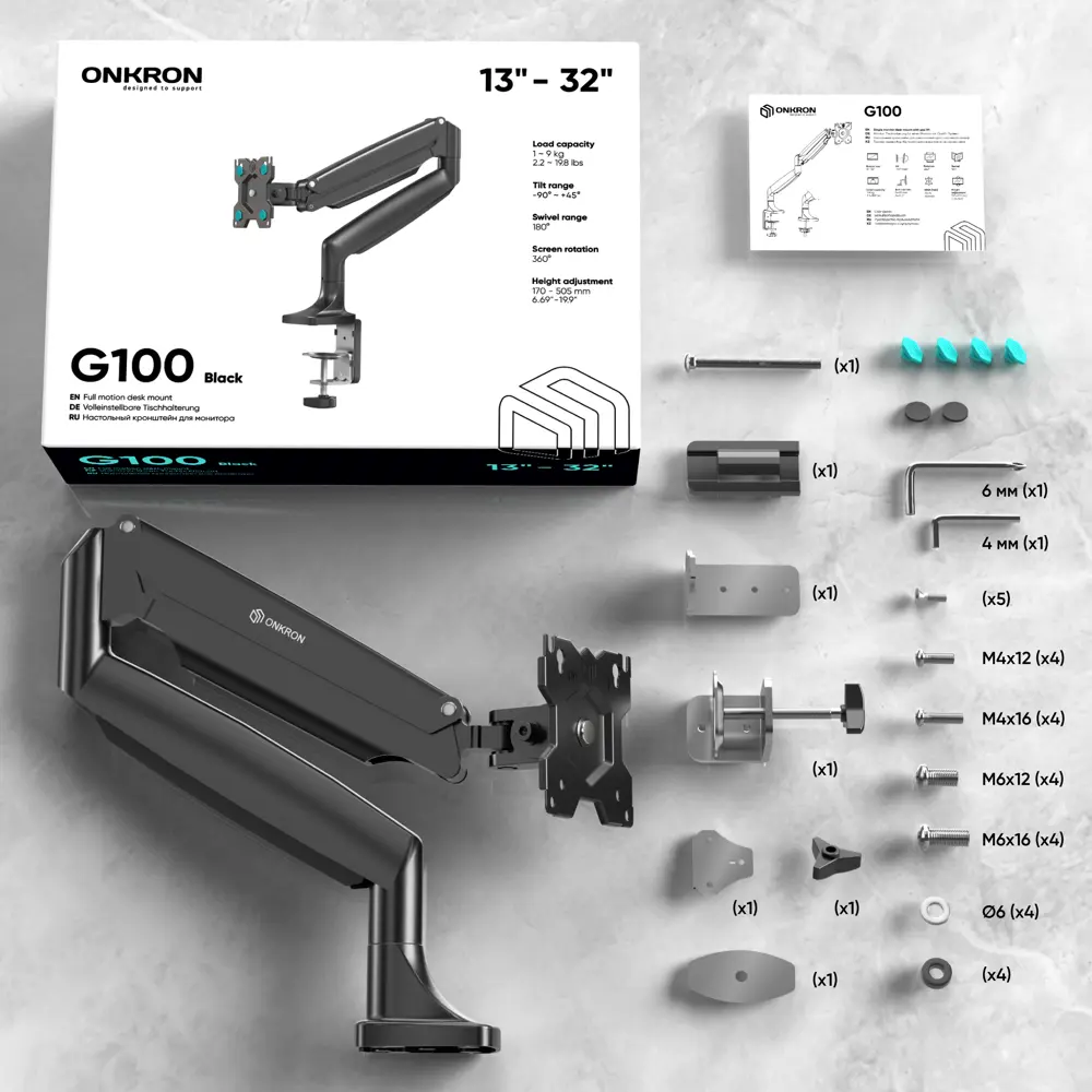 Кронштейн для монитора настольный 13-32 ONKRON G100 цвет черный ✳️ купить  по цене 6990 ₽/шт. в Сургуте с доставкой в интернет-магазине Леруа Мерлен