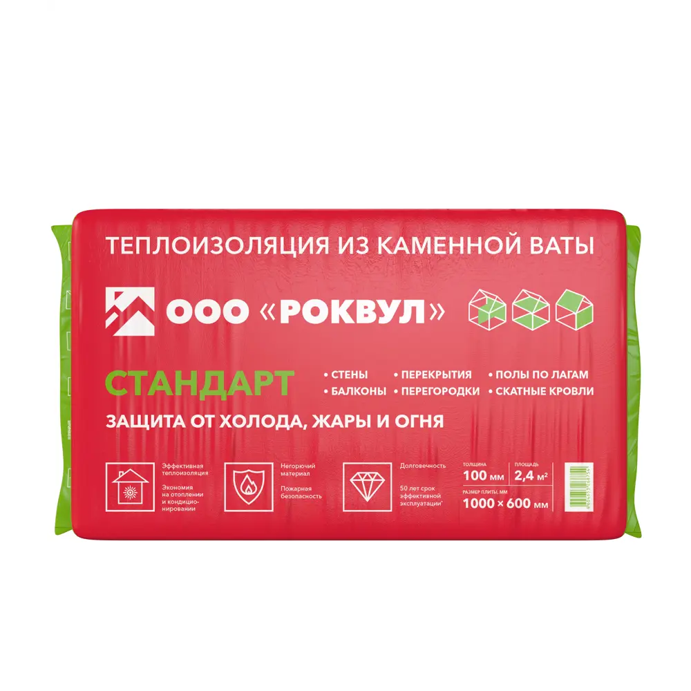 Утеплитель Rockwool Стандарт 100 мм 2.4 м² ✳️ купить по цене 1165 ₽/кор. в  Перми с доставкой в интернет-магазине Лемана ПРО (Леруа Мерлен)