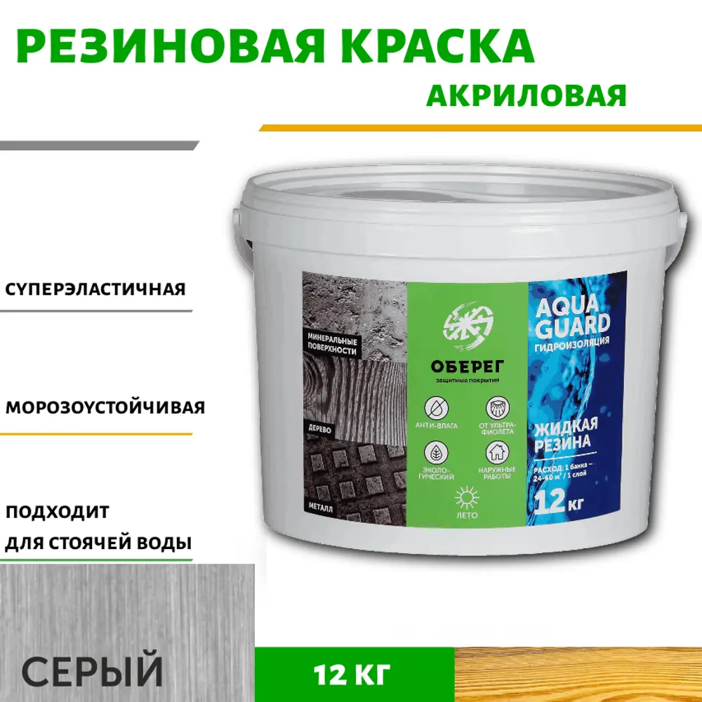 Жидкая резина акриловая AquaGuard (цвет серый) - 10л/12кг(ВД-АК-03-09) ✳️  купить по цене 5890 ₽/шт. в Москве с доставкой в интернет-магазине Леруа  Мерлен