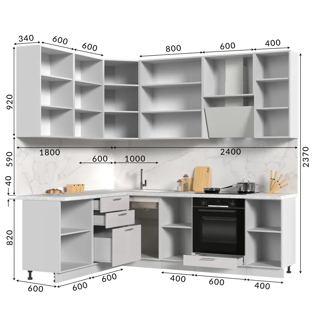 Кухонный гарнитур Стендмебель Ксения со столешницей Лён 240x237x60 см ЛДСП  цвет белый глянец ✳️ купить по цене 60610 ₽/шт. в Москве с доставкой в  интернет-магазине Леруа Мерлен