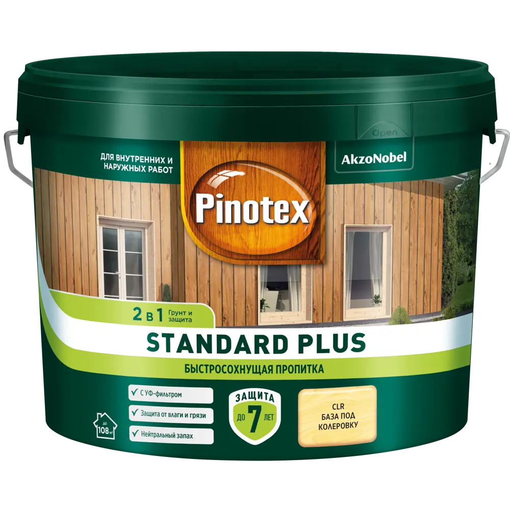 Антисептик Pinotex Standard Plus полуматовый прозрачный 9 л ✳️ купить по  цене 5960 ₽/шт. в Москве с доставкой в интернет-магазине Леруа Мерлен