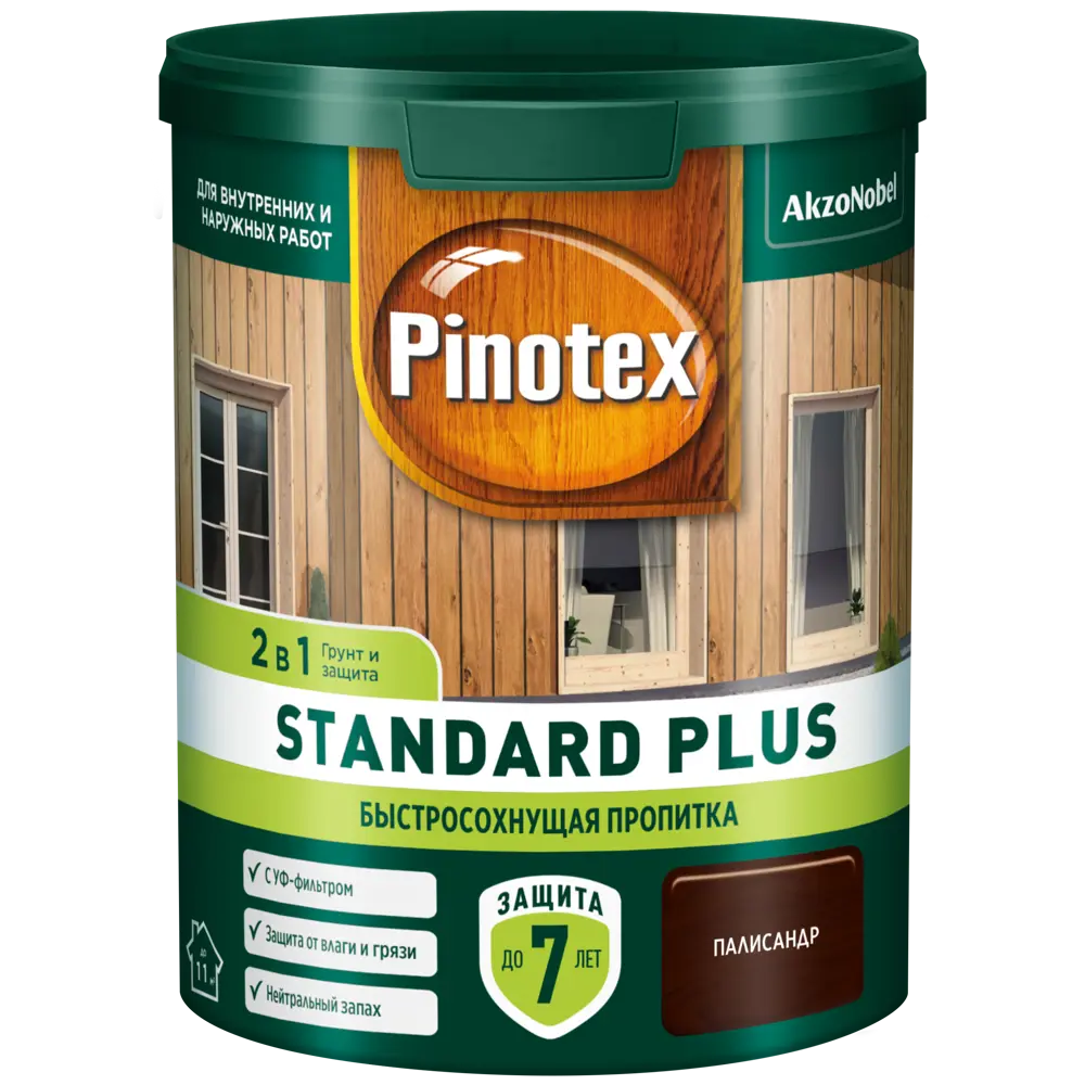 Антисептик Pinotex Standard Plus полуматовый палисандр 0.9 л