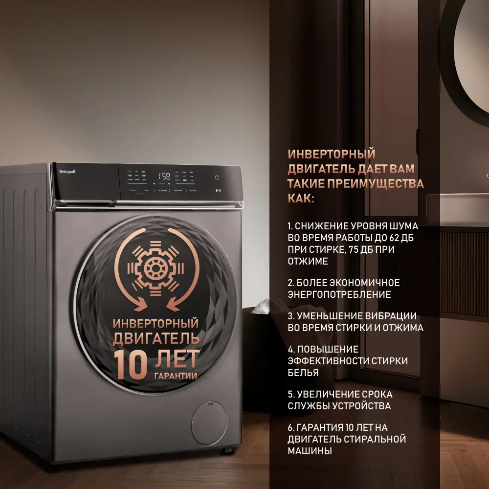 Стиральная машина Weissgauff Wm 879 diamond inverter steam 59.8x84.5x60.8  см 10 кг цвет серебристый ✳️ купить по цене 57740 ₽/шт. в Рязани с  доставкой в интернет-магазине Леруа Мерлен