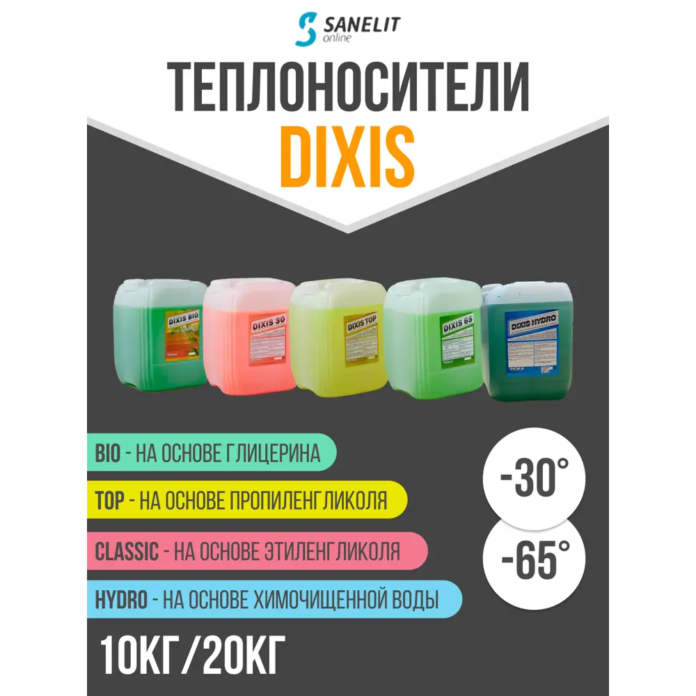 Теплоноситель Dixis DIX3010э -30°C 10 кг этиленгликоль ✳️ купить по цене  3916 ₽/шт. в Москве с доставкой в интернет-магазине Леруа Мерлен